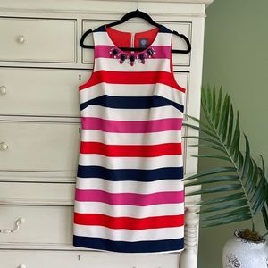 Vince Camuto Striped beaded collar dress size 10